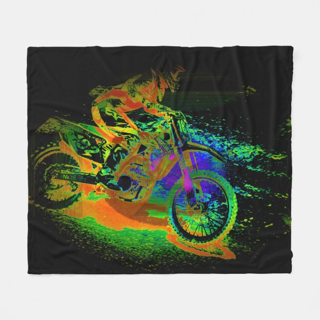 Race to the Finish! - Motocross Racer Fleece Blanket (Front (Horizontal))