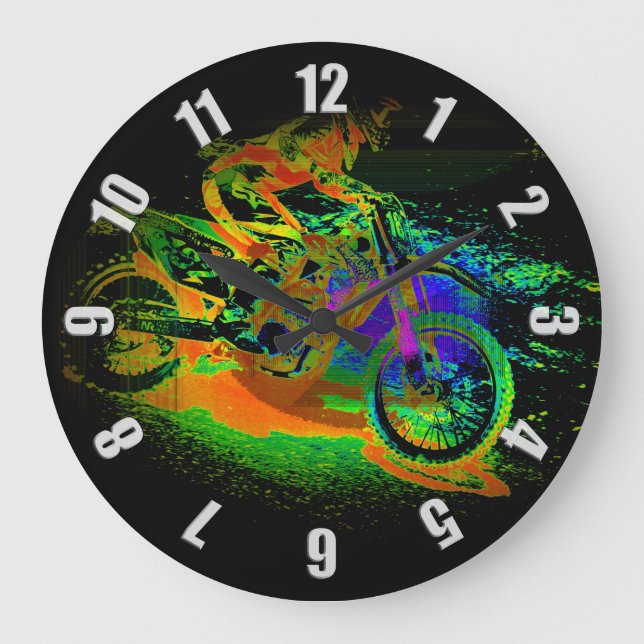 Race to the Finish! - Motocross Racer Large Clock (Front)