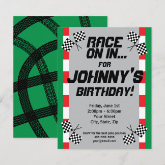 Race Track Birthday Invitation, Tire Tracks Racing Invitation