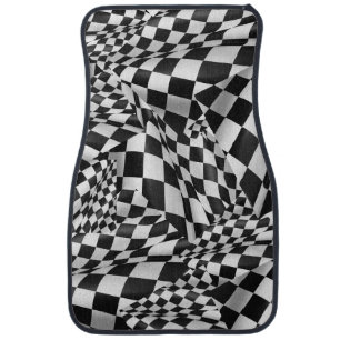 Race Track Black and White Chequered Flag on Car Mat