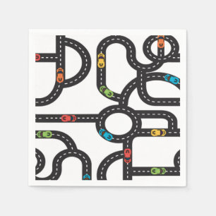 Race Track Boys 4th Birthday Black and White Napkin