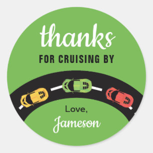 Race Track Boys 4th Birthday Green Classic Round Sticker