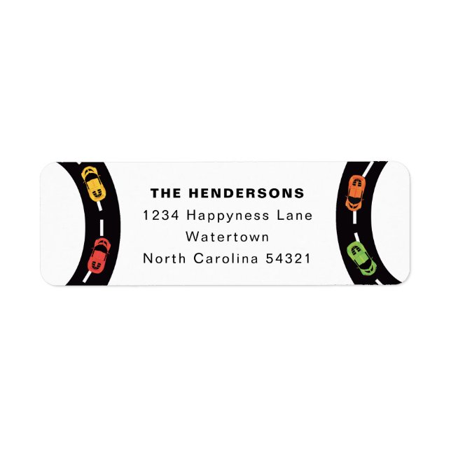 Race Track Boys 4th Birthday White  Return Address Label (Front)