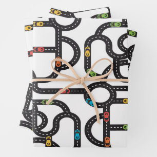 Race Track Boys Birthday White Wrapping Paper Sheet