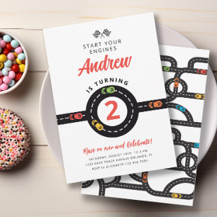 Race Track Cars Boys 2nd Birthday Invitation