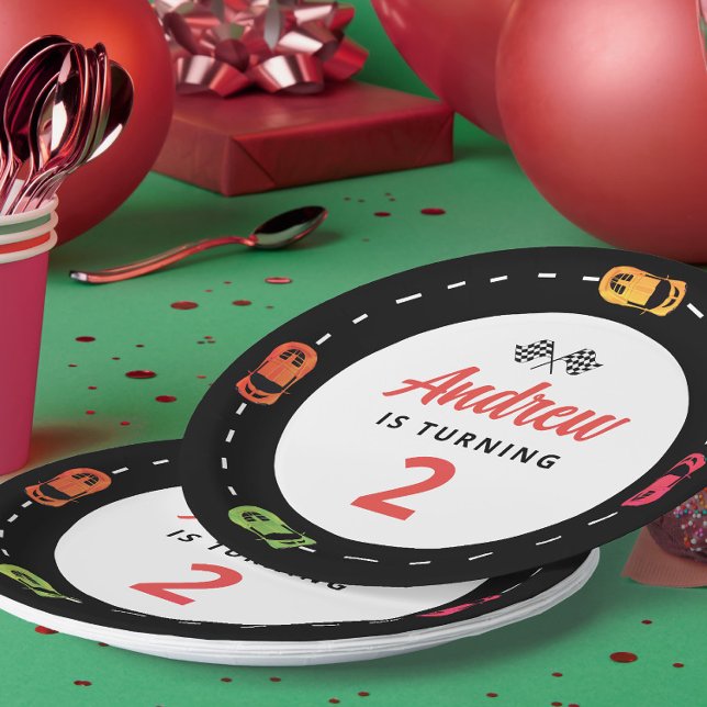 Race Track Cars Boys 2nd Birthday  Paper Plate (Creator Uploaded)