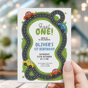 Race Track First Birthday Invitation