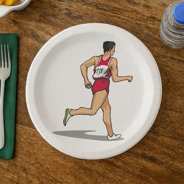 Race Walker Athlete Sports Runner in Motion  Paper Plate (Creator Uploaded)