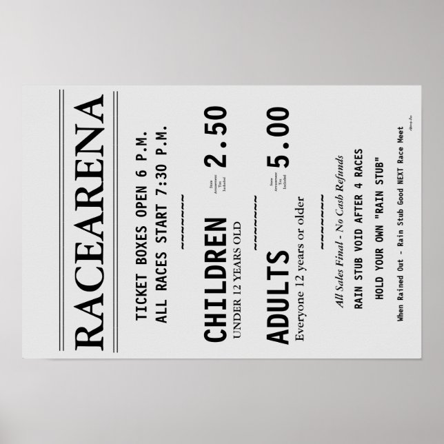 RACEARENA TICKET BOX OFFICE BILL DANBURY FAIR 2 POSTER (Front)