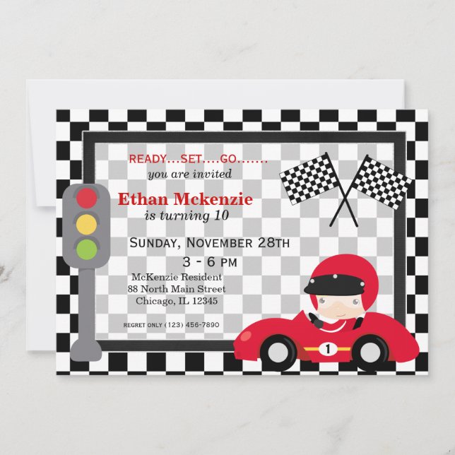 Racecar birthday invitation (Front)