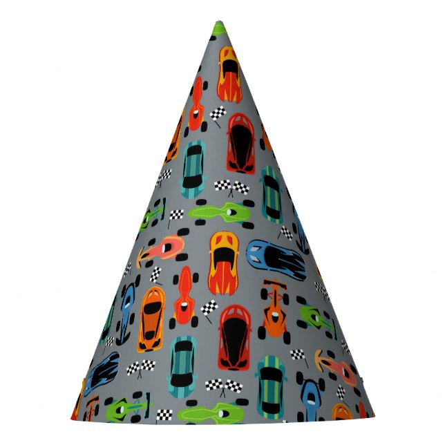 Racecar pattern car birthday party hat (Front)