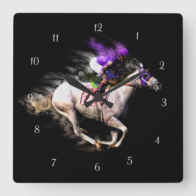 Racehorse and Jockey Artistic Square Wall Clock (Front)