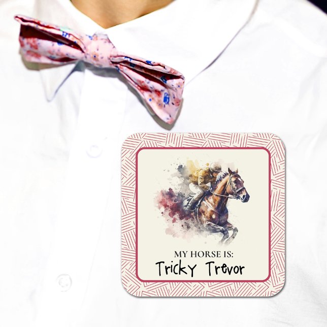 Racehorse and Jockey Betting  Square Sticker (Give guests a sticker they can wear that names the horse they are betting to win the race.)