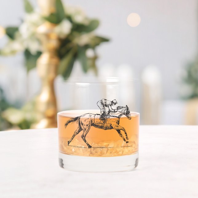 Racehorse Modern Equestrian Custom Name Whiskey Glass (Insitu (Wedding))