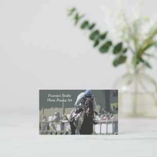 Racehorse With Jockey In Blue Business Cards