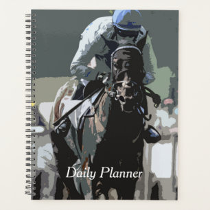 Racehorse With Jockey In Blue Daily Planner