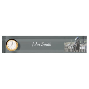 Racehorse With Jockey In Blue Desk Name Plate