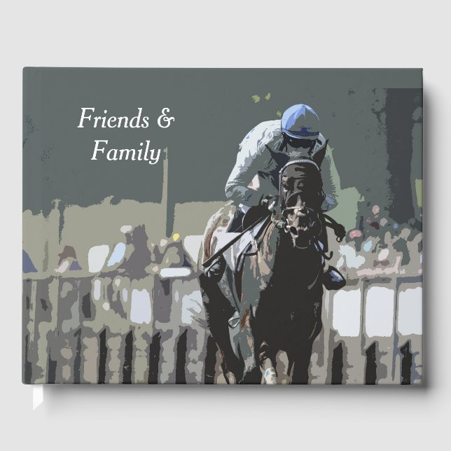 Racehorse With Jockey In Blue Guest Book (Front)