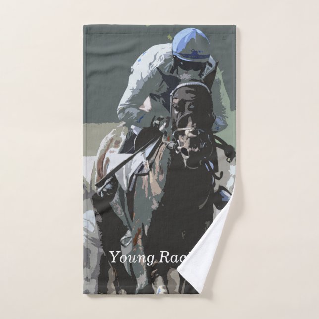 Racehorse With Jockey In Blue Hand Towel (Hand Towel)