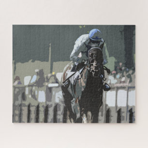 Racehorse With Jockey In Blue Jigsaw Puzzle