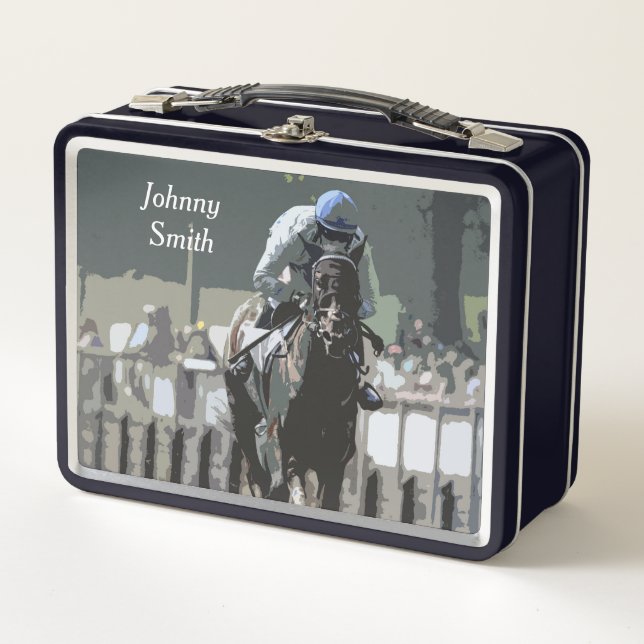 Racehorse With Jockey In Blue Metal Lunchbox (Front)