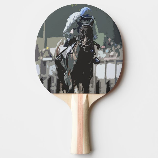 Racehorse With Jockey In Blue Ping Pong Paddle (Front)
