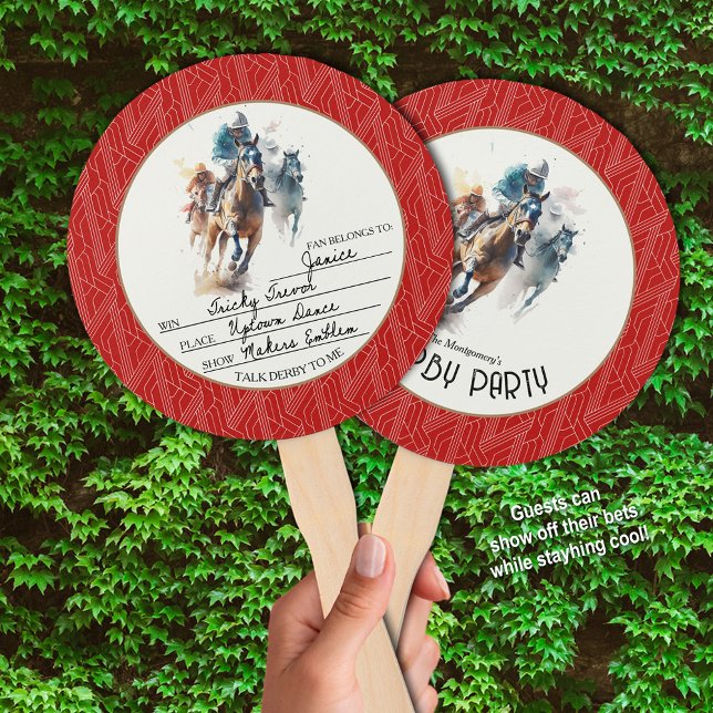 Racehorses and Jockeys Derby Party Red Hand Fan (Guests can write their derby bets on one side of these hand fans and stay cool at your party.)