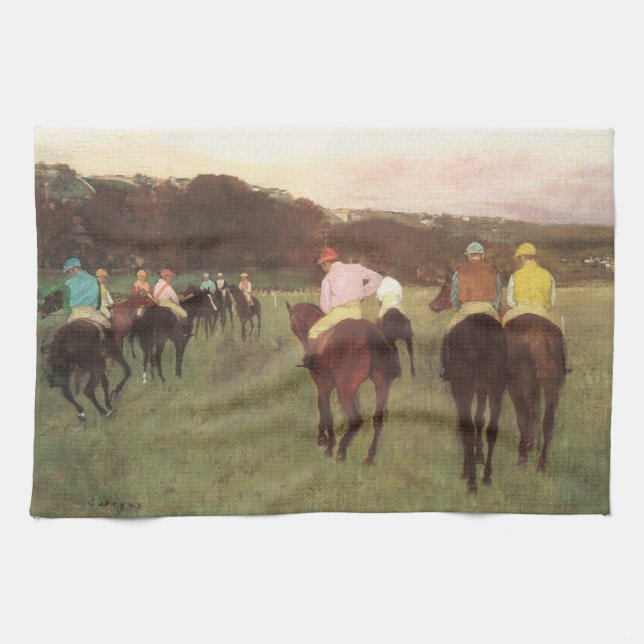 Racehorses at Longchamp by Edgar Degas Tea Towel (Horizontal)