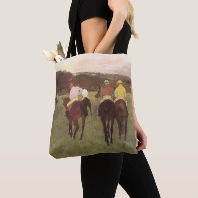 Racehorses at Longchamp by Edgar Degas Tote Bag (Close Up)