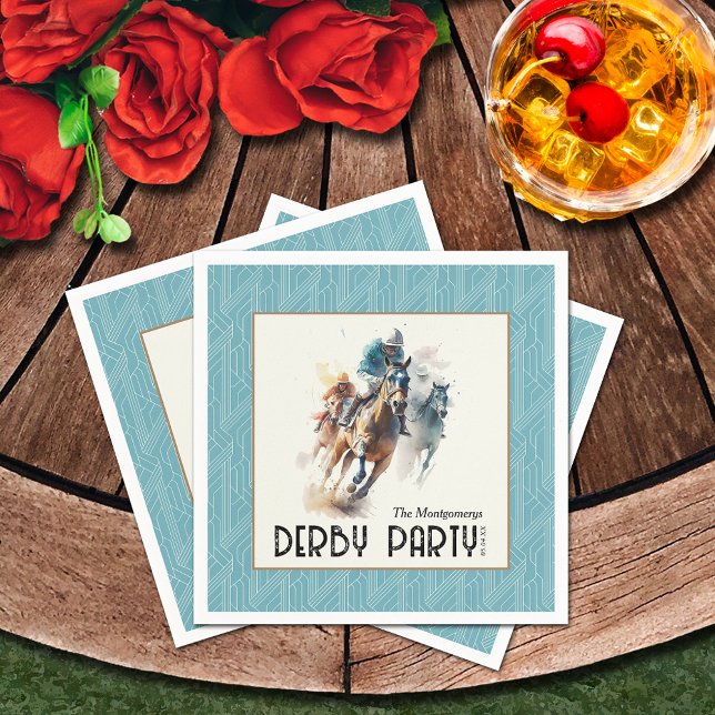 Racehorses Derby Party Aqua Napkin (Racehorses and Jockeys Derby Party Aqua Napkins)