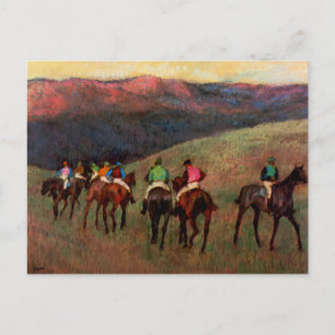 Racehorses in a Landscape jockeys horse art Degas Postcard