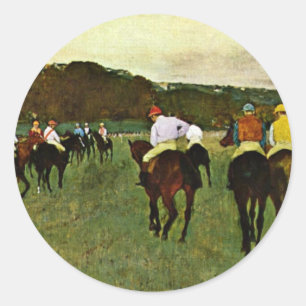 Racehorses In Longchamp By Edgar Degas Classic Round Sticker