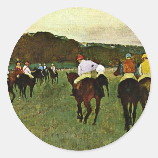 Racehorses In Longchamp By Edgar Degas Classic Round Sticker (Front)