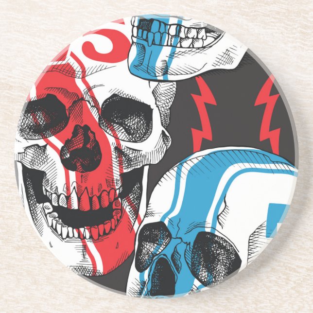 Racer Skull: Vintage Seamless Rebellion. Coaster (Front)