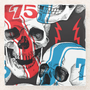 Racer Skull: Vintage Seamless Rebellion. Glass Coaster