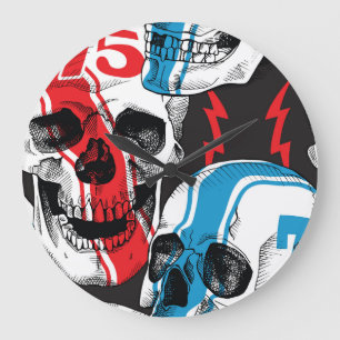 Racer Skull: Vintage Seamless Rebellion. Large Clock