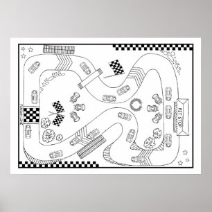 Racetrack Motor Cars Boys DIY Colouring Poster