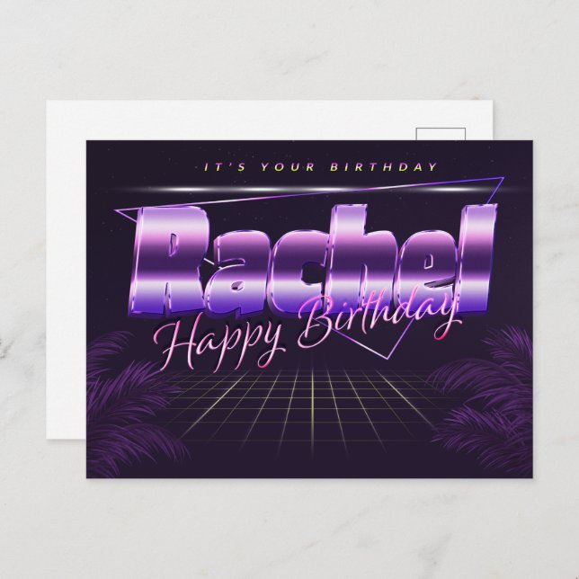 Rachel Name First name purple postcard birthday (Front/Back)