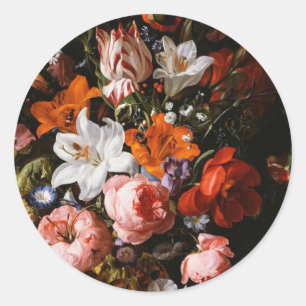 Rachel Ruysch - Flowers In A Glass Vase Classic Round Sticker