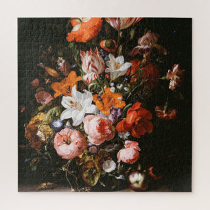 Rachel Ruysch - Flowers In A Glass Vase Jigsaw Puzzle