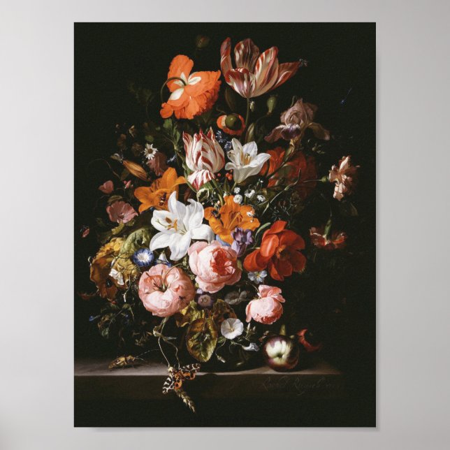 Rachel Ruysch - Flowers In A Glass Vase Poster (Front)