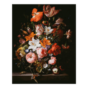 Rachel Ruysch - Flowers In A Glass Vase Poster