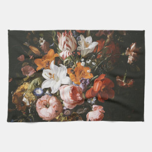 Rachel Ruysch - Flowers In A Glass Vase Tea Towel