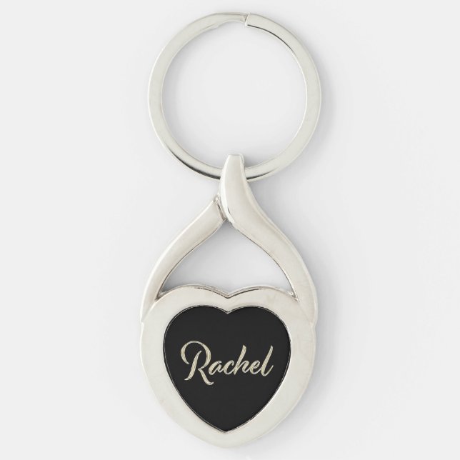 Rachel white gold Handwriting key Key Ring (Front)