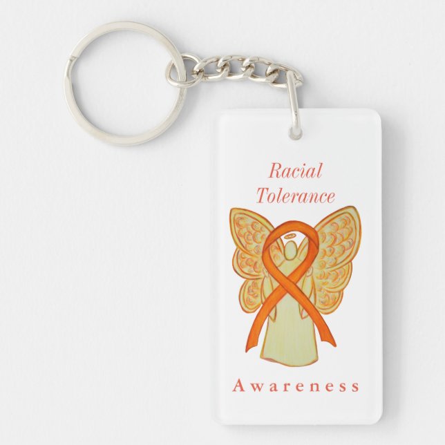 Racial Tolerance Orange Awareness Ribbon Keychain (Front)
