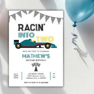 Racin Into Two Race Car 2nd Birthday Party Invitation