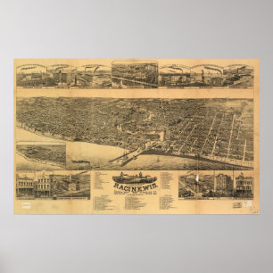Racine WI 1883 Antique Panoramic Map Poster
