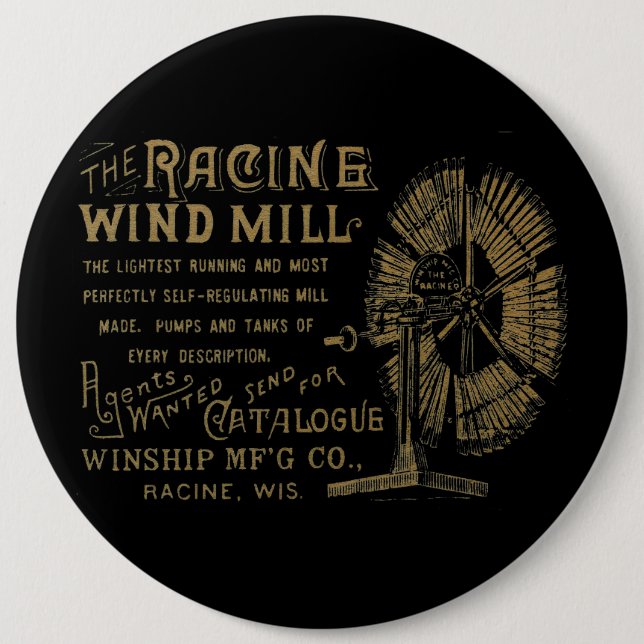 Racine Wind Mill Racine Wisconsin 1889 6 Cm Round Badge (Front)
