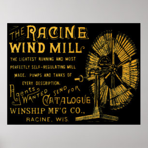 RACINE WISCONSIN WINDMILL  WINSHIP MFG CO 1889 POSTER