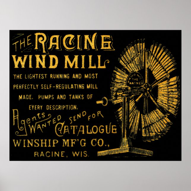 RACINE WISCONSIN WINDMILL  WINSHIP MFG CO 1889 POSTER (Front)